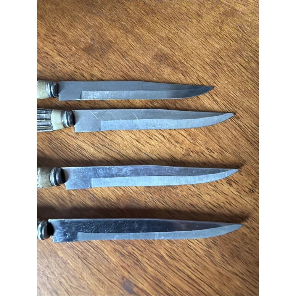 Stainless Steel Blade Steak Knives Faux Stag Horn Antler Handles Japan Set of 4